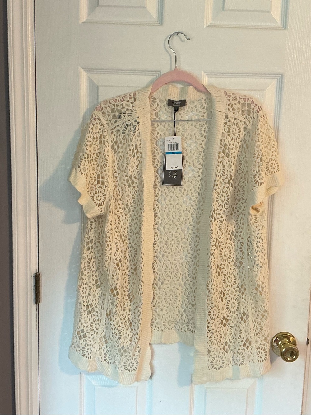Crème colored xl crocheted short sleeve sweater